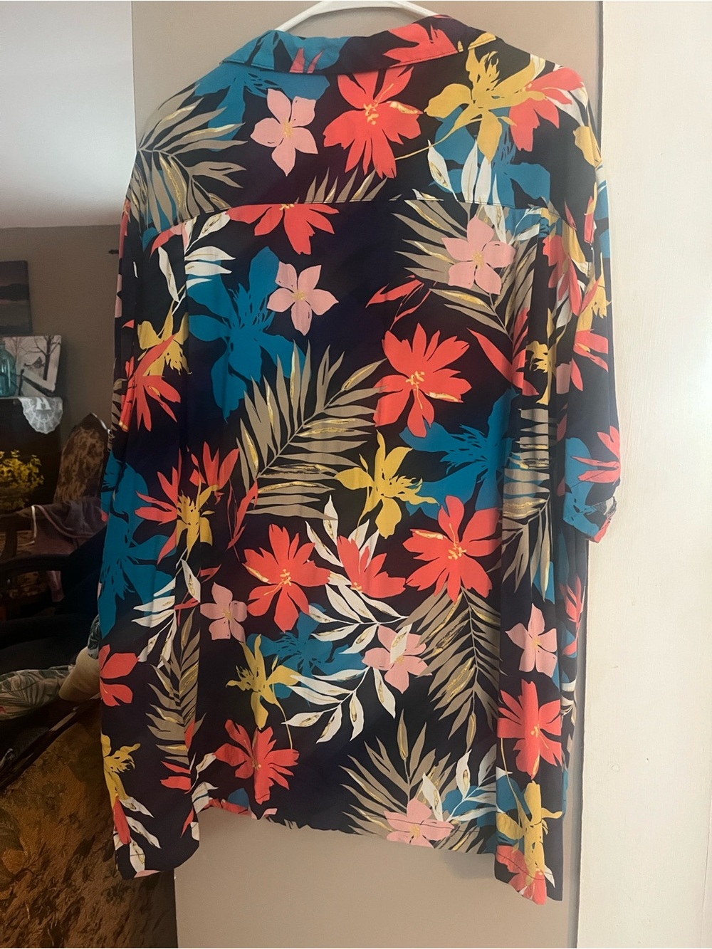 Tropical Floral Kimono Top in Black with Multi-Color Blooms